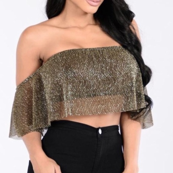 Fashion Nova Tops - Gold and black campesina/peasant crop bandeau